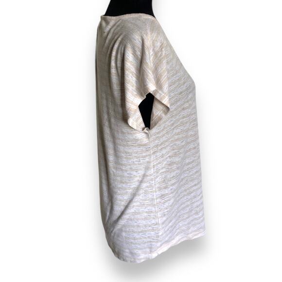 Old Navy Womens Top Size S Beige White Stripe Split Neck Knit Short Sleeve - Picture 5 of 9